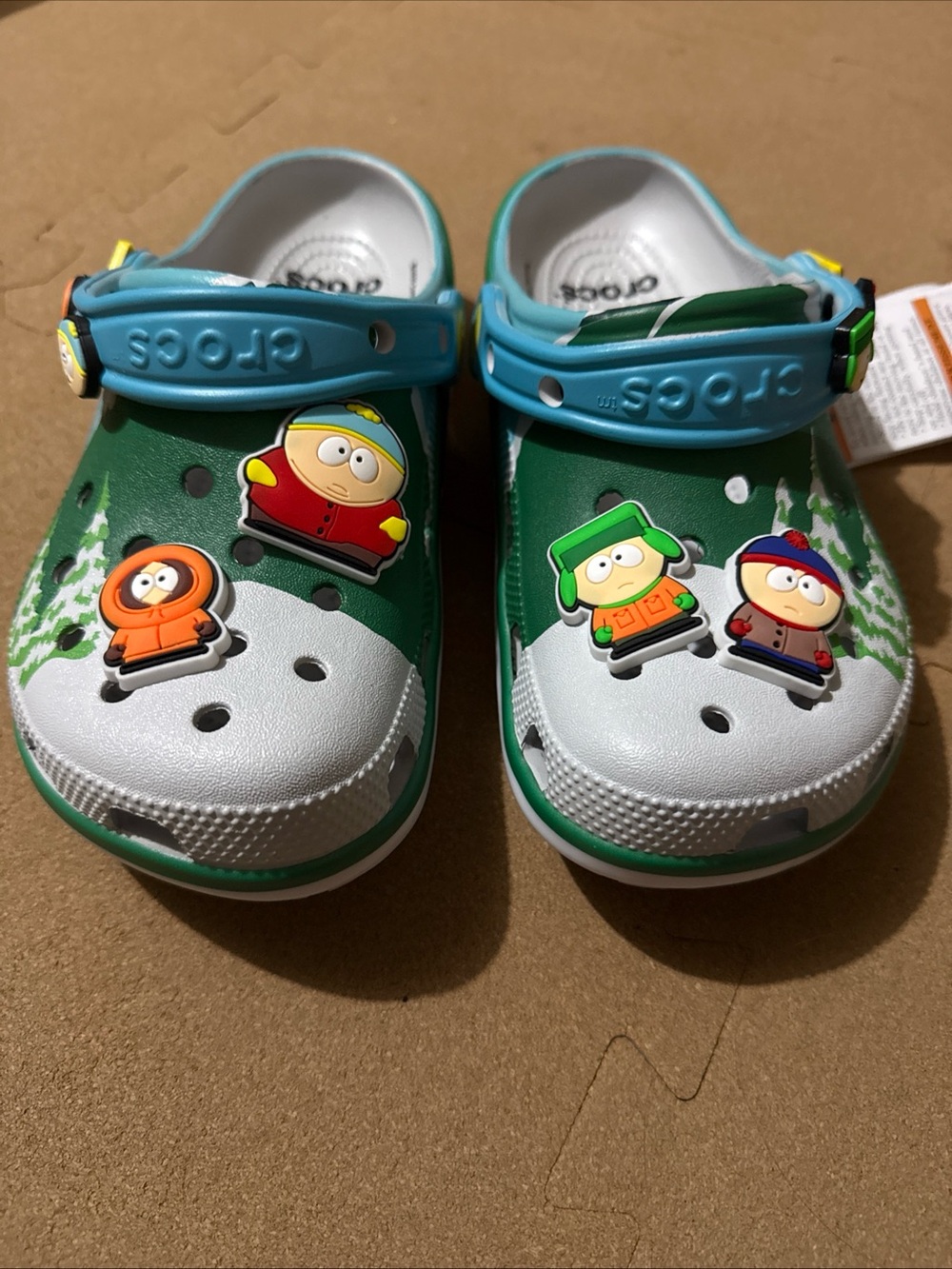 CROCS Kids Green, White & Blue Clog with South Park Charms